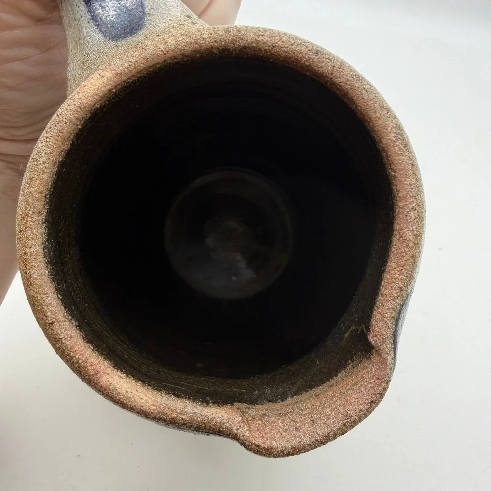 Rowe Pottery Works 1987 Salt Glaze Stoneware Pitcher Blue Heart Cambridge WI
